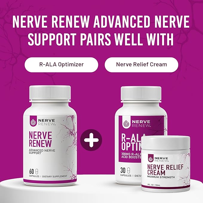 NERVE RENEW Advanced Nerve Support Supplement - 300mg Stabilized R-Alpha Lipoic Acid, Vitamin B Complex, Benfotiamine, Herbs for Fast-Acting Support - 3 Pack