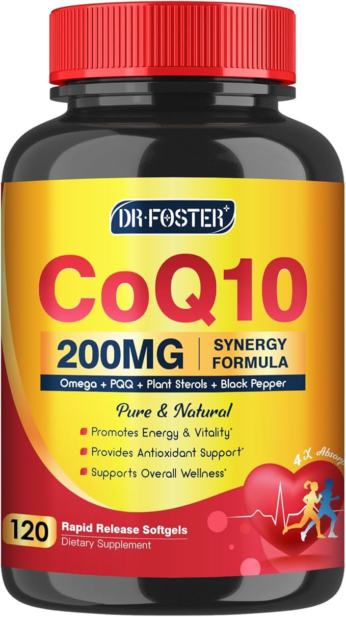 CoQ10 200mg Softgels with Vitamin E & Omega 3-6 -9 & PQQ - High Absorption Coenzyme Q10 with Bioperine | Maximum Antioxidant | Heart Supports & Cellular Energy Production Supplement | 120 Servings