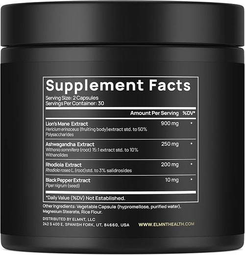 16x Strength Lions Mane Supplement Capsules Super Nootropic w. Ashwagandha & Rhodiola - Highest Potency 16:1 Lion's Mane Mushroom Extract 50% Polysaccharides Brain Supplements for Memory and Focus
