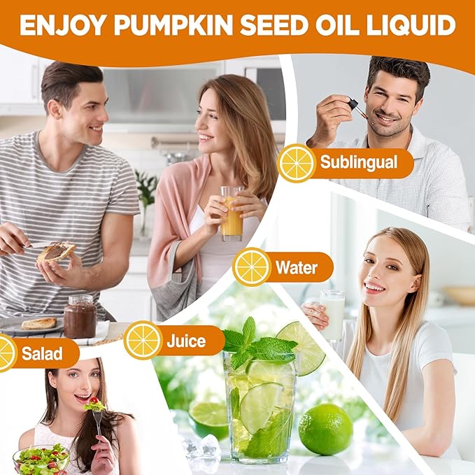 Pumpkin Seed Oil - DHT Blocker for Men Women Hair Growth, Organic Pumpkin Seed Extract with Saw Palmetto for Prostate & Urinary Health, Cold Pressed Supplements Liquid Drops, Lemon, Vegan, 2 Fl Oz
