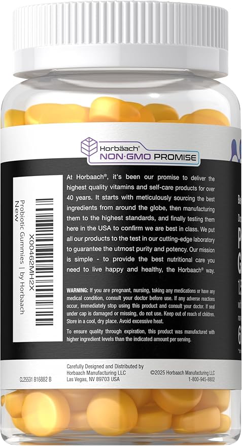 Horbäach Probiotic Gummies 1.5 Billion CFU | 60 Count | with Prebiotic for Women and Men | Tropical Flavor | Doctor Formulated | Vegan, Non-GMO & Gluten Free | Berkshire Labs