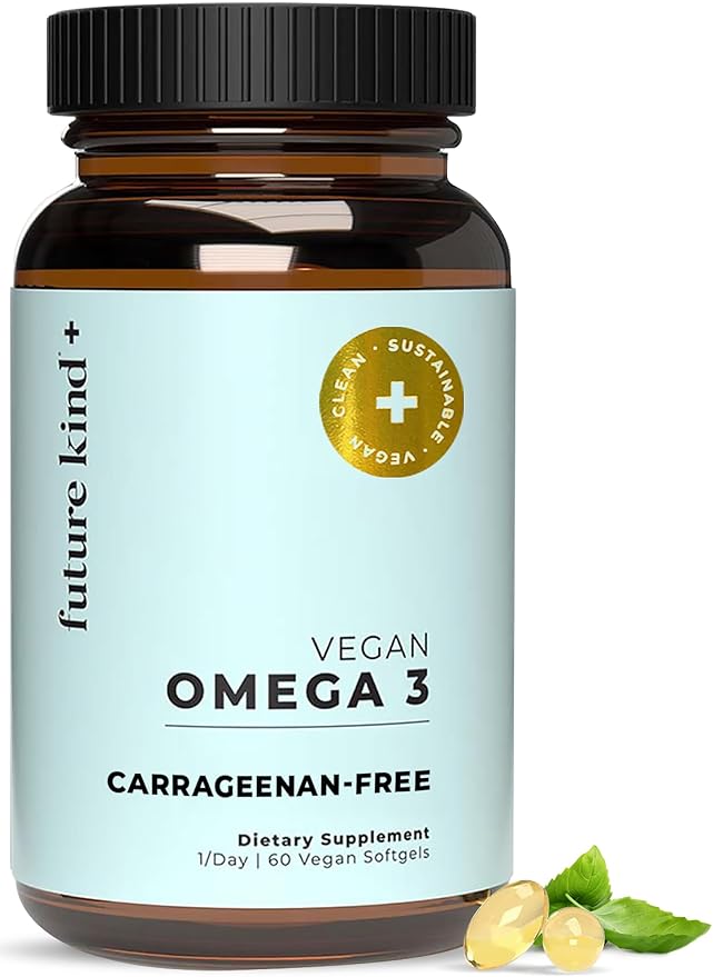 Future Kind Omega-3 Supplement for Clarity, Memory, and Mobility Comfort, 2 Months Supply of Citrus-Scented Softgels with EPA and DHA, Vegan Omega-3 Supplement from Algae, Carrageenan Free, 60 Count