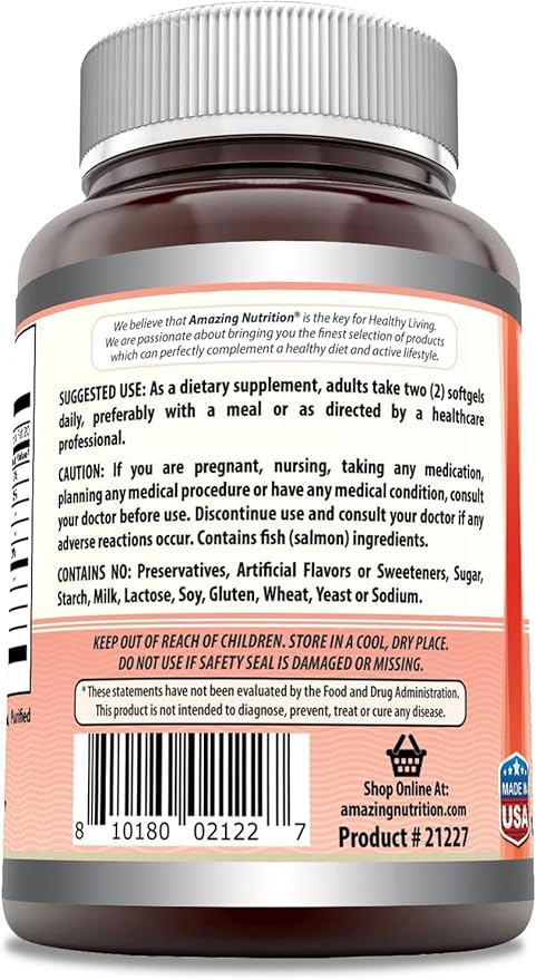 Amazing Omega Wild Alaskan Salmon Oil 2000 Mg Supplement | Softgels | Non-GMO | Gluten-Free | Made in USA (3 Pack | 180 Count)