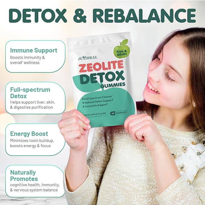 Zeolite Detox for Kids & Adults, 350mg Zeolite & 300mg Chlorella Detox Gummies Gentle Body Toxin Cleanse, 60 Gummies, Green Apple 2Pack