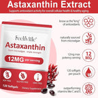 Astaxanthin 12mg, 120 Softgels, 4 Month Supply | Premium Astaxanthin Antioxidant Supplements | Fresh Microalgae Source | Supports Eye, Joint, Internal Circulation, Skin Health
