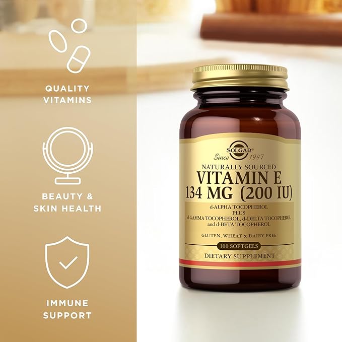 Solgar Vitamin E 200 IU - 100 Softgels - Natural Antioxidant, Immune System Support - Gluten Free, Dairy Free - 100 Servings