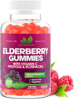 Elderberry 200mg Gummies with Vitamin C, Echinacea, Propolis (100 count) - Immune Support for Adults & Kids - Maximum Strength, Great Tasting Raspberry Flavor - Gluten-Free, Vegan - 100 Gummies