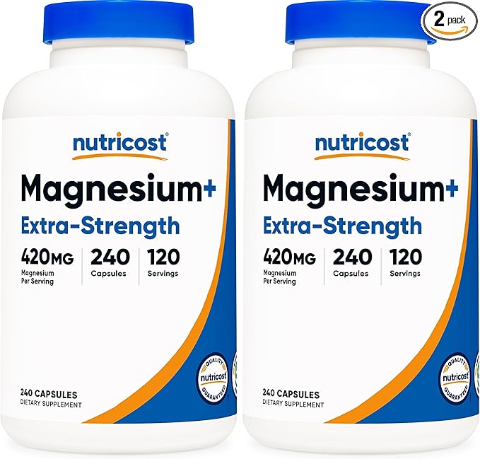 Nutricost Magnesium+ Extra Strength 420mg, 240 Capsules - 120 Servings. Magnesium Oxide and Glycinate - Non-GMO, Gluten Free, Vegan Friendly (Pack of 2)