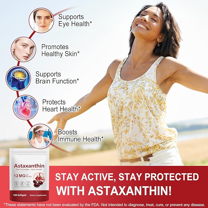 Tiuedu Astaxanthin 12mg, 120 Softgels, 4 Month Supply, Astaxanthin Antioxidant Supplements, Supports Eye, Joint, Internal Circulation, Skin Health