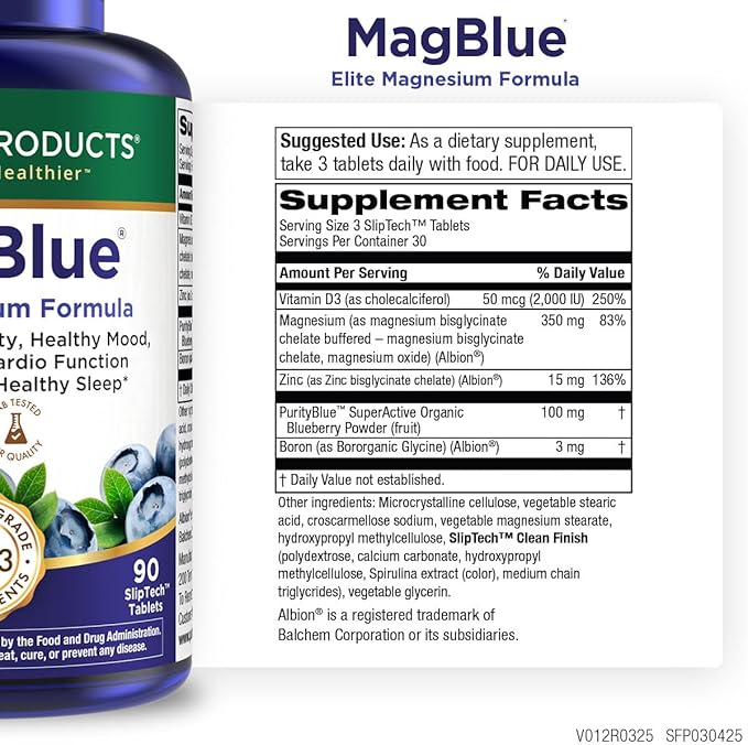 Purity Products MagBlue - Magnesium Bisglycinate Buffered & More - 90 Tablets