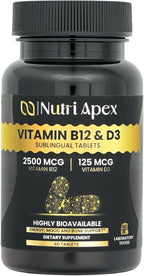 Vitamin B12 2500mcg + Vitamin D3 5000 IU (125mcg) Sublingual Tablets, 60 Count, Daily Energy & Bone Support, Lab Tested, Made in USA (60 Count (Pack of 1))