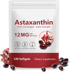 Astaxanthin 12mg Supplements, astaxanthin antioxidant Supplement 120 Softgels for 4 Month Supply - Premium Natural Microalgae, Supports Wellness for Skin, Eyes and Joints, Non-GMO & No Gluten