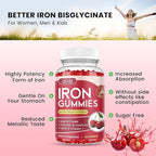 Iron Gummies with Multivitamin, Iron Supplement for Women & Men, Kids Multivitamin with Iron, Zinc, Vitamin B Complex & C, B12, Folate - Blood Builder, Energy Support, Cherry Flavor, Vegan 120 Gummies