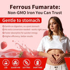 Iron Gummies for Women & Kids, Sugar Free with Vitamin C, 20mg Gentle Iron for Whole Family, Non-Constipating, Blood Builder B12 & Folate, Energy Support, Strawberry 60 Count