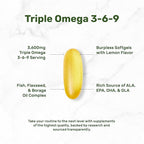 Triple Omega 3-6-9 Fish Oil Supplements 3,600mg – 240 Softgels with Flaxseed Oil & Borage Oils Complex – High EPA + DHA – Burpless Pills, Lemon Flavored, Wild Caught – Heart, Joint, & Brain Support