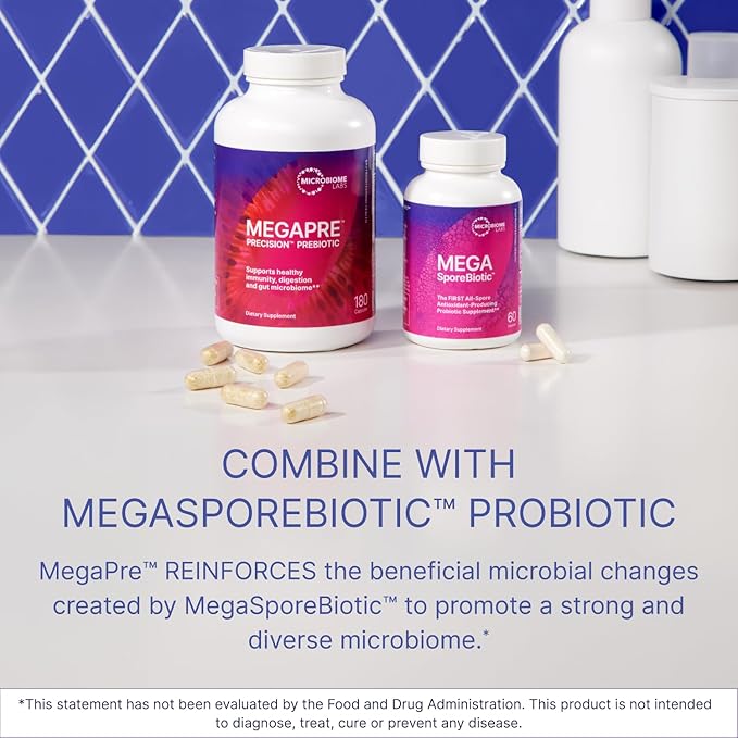 Microbiome Labs MegaPre Prebiotic Fiber Powder for Women, Men & Kids - Pineapple Orange Guava Prebiotic Fiber Supplement Powder with Clinically Tested Oligosaccharides for Microbial Support (5.1 Oz)