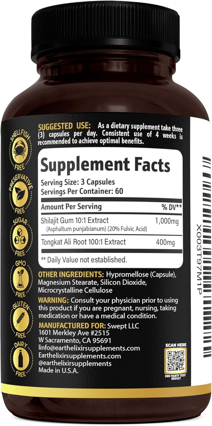 Shilajit and Tongkat Ali for Men and Women – Pure Shilajit Capsules w/High Potency Fulvic Acid & Trace Minerals – Shilajit for Men with Natural Testosterone Support for Energy & Muscle Growth