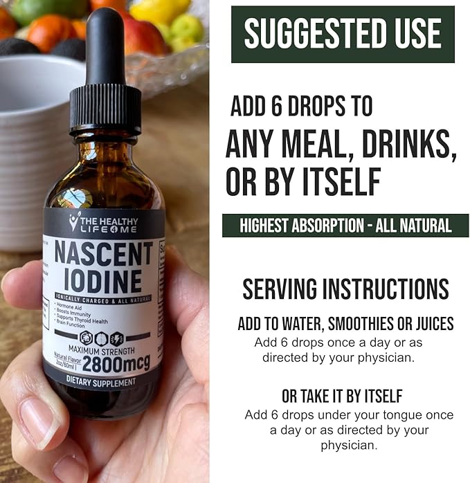 Nascent Iodine Supplement | 2800mcg | Potassium Iodide | Iodine Drops | 100% Vegan | Clear Color | Large 2oz