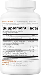 Micro Ingredients Pure Turmeric Curcumin Supplement 1,000mg – 95% Curcuminoids with Black Pepper & Ginger – High Absorption for Joint & Antioxidant Support* – Filler Free, 120 Veggie Capsules