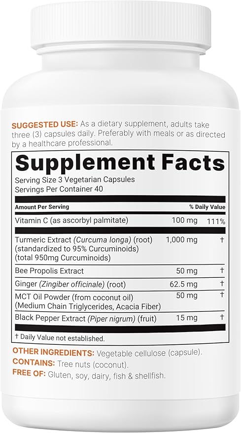 Micro Ingredients Pure Turmeric Curcumin Supplement 1,000mg – 95% Curcuminoids with Black Pepper & Ginger – High Absorption for Joint & Antioxidant Support* – Filler Free, 120 Veggie Capsules