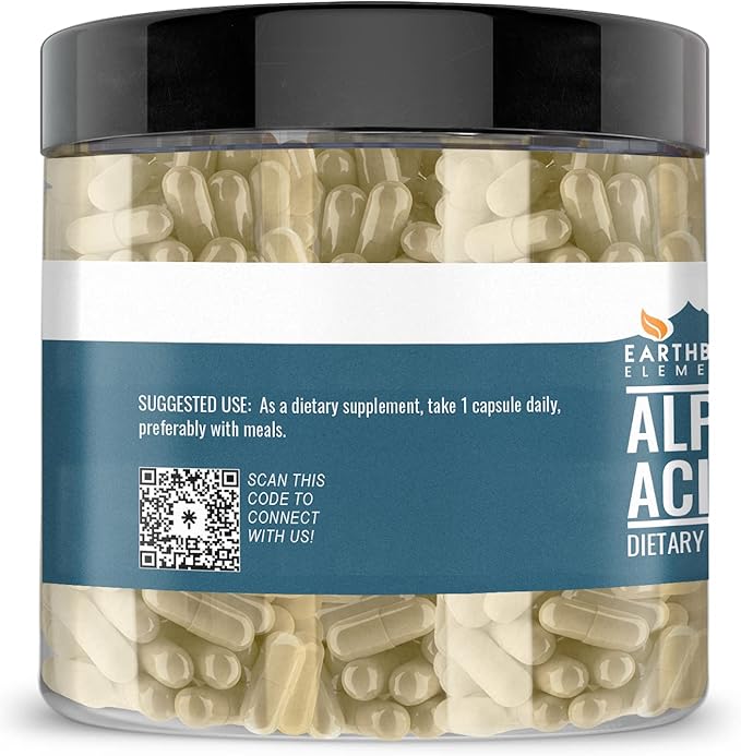 Earthborn Elements Alpha-Lipoic Acid 200 Capsules, Pure & Undiluted, No Additives