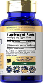 Carlyle Ubiquinol 200mg | 60 Softgels | High Absorption | Active Form of CoQ10 | Non-GMO, Gluten Free Supplement