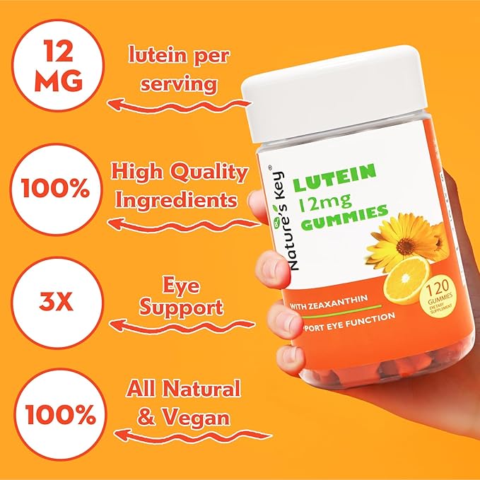 Nature's Key Lutein Gummies 12mg with Zeaxanthin & Vitamin A for Kids and Adults | Eye Health and Brain Function Supplement | Orange Flavor, 120Ct (Pack of 2)