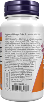 NOW Supplements, Grape Seed 100 mg - Standardized Extract, Highly Concentrated Extract with a Minimum of 90% Polyphenols, with Vitamin C, 100 Veg Capsules