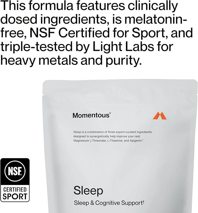 Momentous Nightly Sleep Pack - Magnesium L-Threonate, L-Theanine, and Apigenin - NSF Certified for Sport - 30 Servings