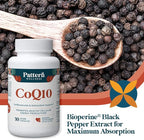 Pattern Wellness CoQ10 – 200mg Ubiquinone with BioPerine® Black Pepper Extract – Cellular Energy & Vitality Support – Non-GMO – 90 Vegan Capsules*