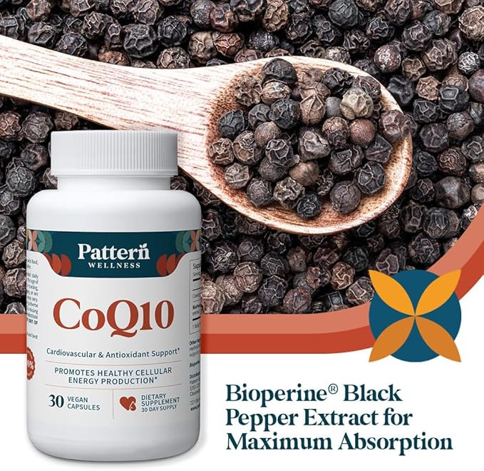 Pattern Wellness CoQ10 – 200mg Ubiquinone with BioPerine® Black Pepper Extract – Cellular Energy & Vitality Support – Non-GMO – 60 Vegan Capsules*
