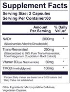Life Nutrition NAD+ Supplement 2000 mg - 120 Capsules True NAD+ & Resveratrol, NMN Alternative Supports Anti-Aging, Cellular Energy & Repair, Metabolism & Brain Boost for Men & Women