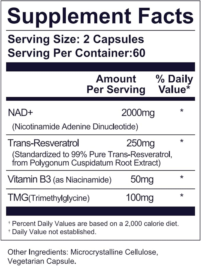 Life Nutrition NAD+ Supplement 2000 mg - 120 Capsules True NAD+ & Resveratrol, NMN Alternative Supports Anti-Aging, Cellular Energy & Repair, Metabolism & Brain Boost for Men & Women