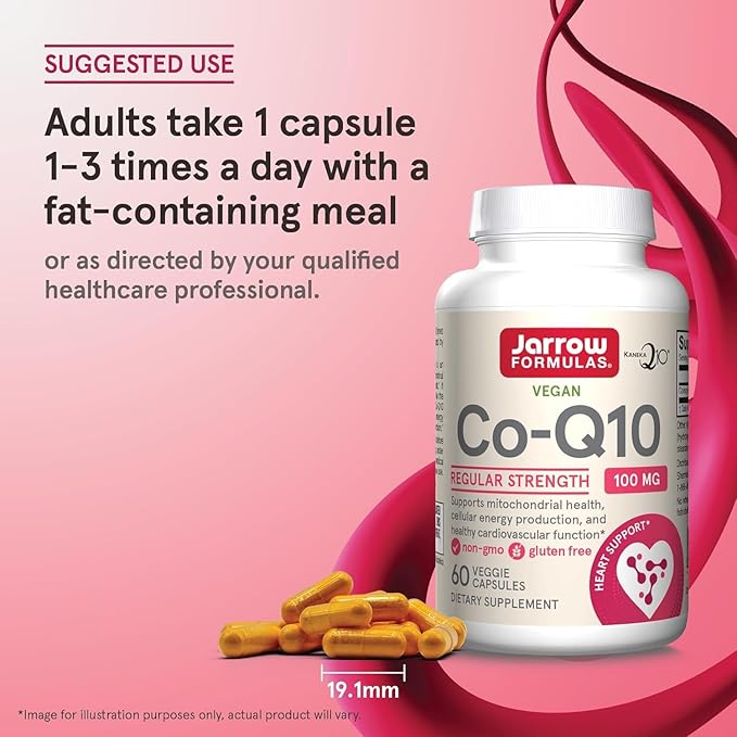 Jarrow Formulas Co-Q10 100 mg - 60 Veggie Caps - Antioxidant Support for Mitochondrial Health, Energy Production & Cardiovascular Function - Up to 60 Servings