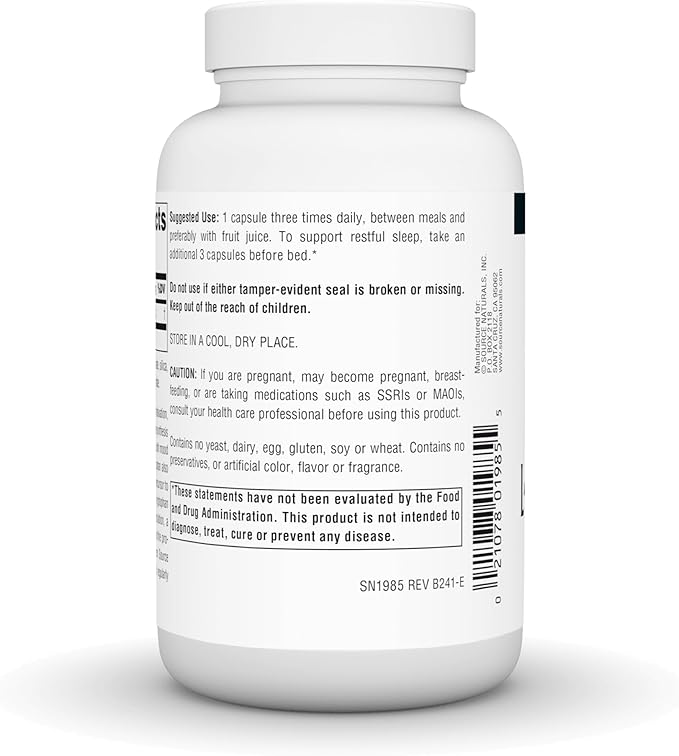 Source Naturals L-Tryptophan, for Mood, Relaxation, and Sleep*, 500mg - 120 Capsules