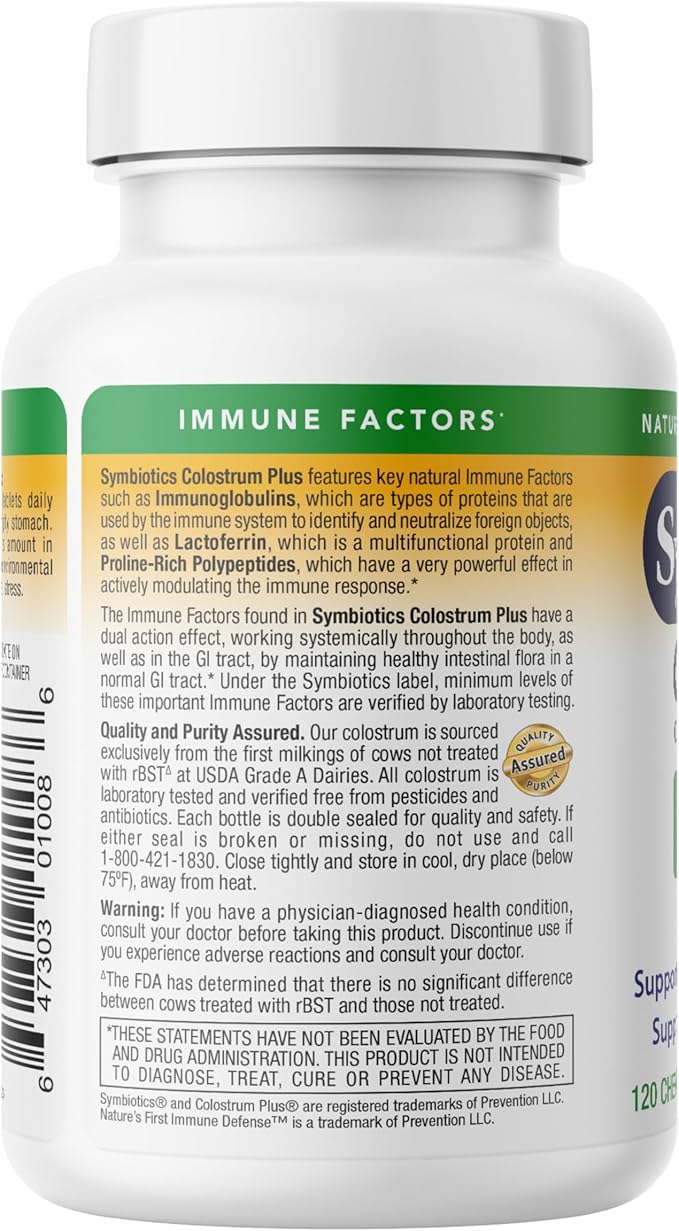 Symbiotics Naturade Colostrum Chewable Tablets – Immune & Digestive Support with Lactoferrin, Gluten Free, Low Sugar, Easy Daily Wellness Nutrition (120 Count - Pineapple)