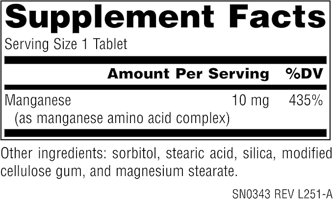 Source Naturals Manganese, Amino Acid Complex - Supports Energy Production* - 10 mg - 250 Tablets