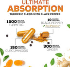 Turmeric Curcumin Supplement - 95% Curcuminoids with Organic Turmeric & Ginger, BioPerine Black Pepper Extract for Best Absorption, Natural Vegan Joint Support, Non-GMO, Bottled in USA - 120 Capsules
