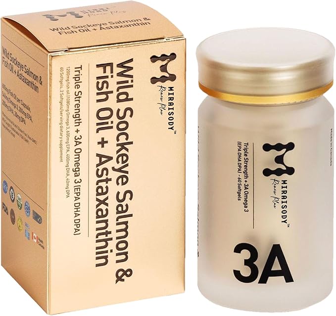 Wild Sockeye Salmon Fish Oil with Astaxanthin. 3A Omega-3 Formula(EPA, DHA, DPA). Ultra Absorption & Triple Strength. Non-GMO