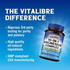 Vitalibre 10 in 1 Magnesium Complex, 420mg Elemental Magnesium | Ultra Strength, Max Absorption | Chelated Magnesium Supplement for Nerves, Bone & Heart Health | Non-GMO, 180 Vegan Capsules