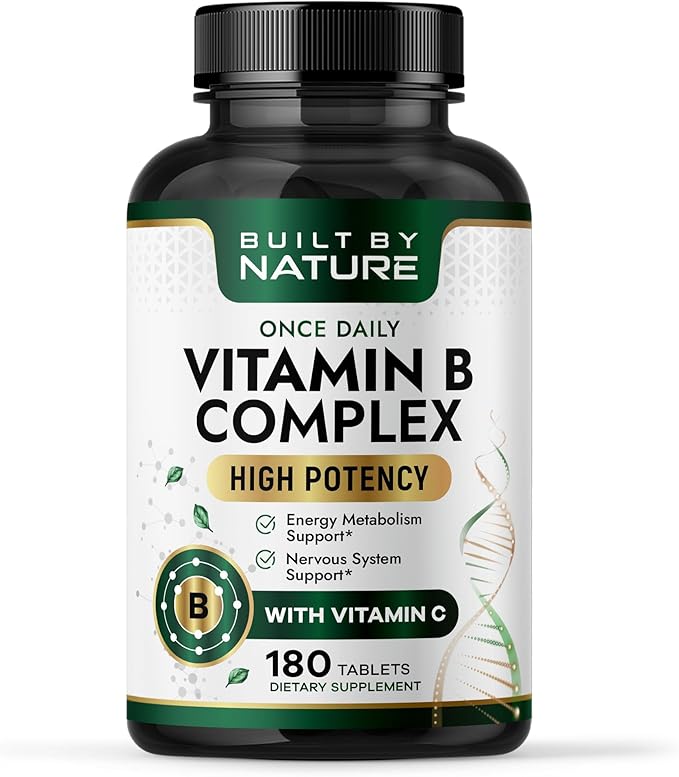 Built by Nature Vitamin B Complex – Super B Complex Vitamins for Women & Men – Energy, Stress & Immune Support – High Potency B Vitamins Complex with B12 – 180 Tablets