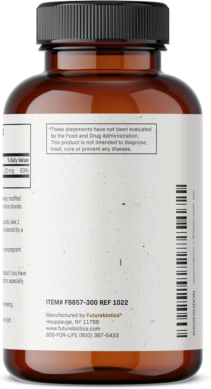 Futurebiotics Vitamin K2 as MK-7 100 mcg, Supports Strong Bones- Non-GMO, 300 Vegetarian Capsules