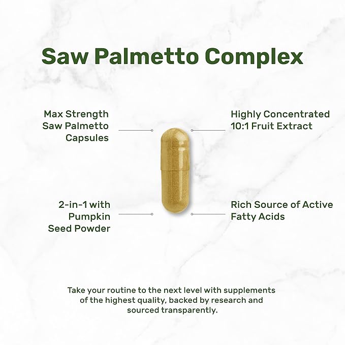 Saw Palmetto Supplement with Pumpkin Seed, 300 Capsules | Promotes Prostate Health | DHT Blocker | Hair Growth Vitamins, Maintain Normal Urinary Frequency