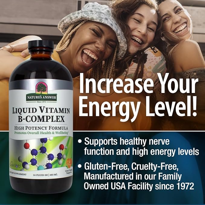 Nature's Answer Liquid Vitamin B-Complex Supports Healthy Energy Levels | Promotes Healthy Nerve Function | All-Natural Tangerine Flavor | Gluten-Free & Benzoate-Free 16oz