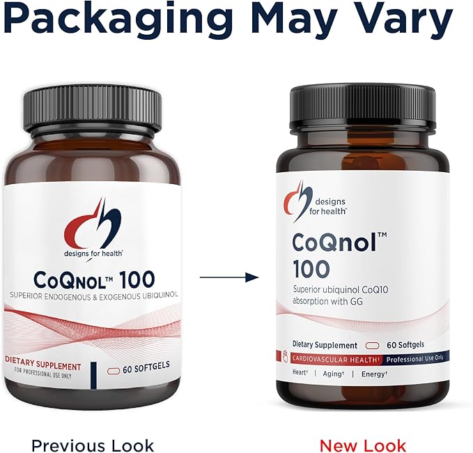 Designs for Health CoQnol 100mg - CoQ10 Ubiquinol with Superior Bioavailability + Exclusive Absorption Technology - Double CoenzymeQ10 Boost with GG - Heart, Healthy Aging + Cell Support (60 Softgels)