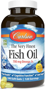 Carlson - The Very Finest Fish Oil, 700 mg Omega-3s, Norwegian Fish Oil, Wild Caught, Sustainably Sourced Fish Oil Capsules, Lemon, 240 Count