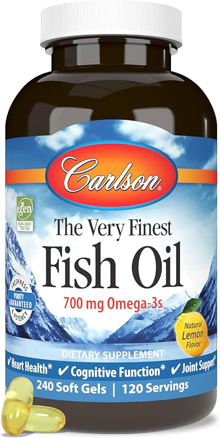Carlson - The Very Finest Fish Oil, 700 mg Omega-3s, Norwegian Fish Oil, Wild Caught, Sustainably Sourced Fish Oil Capsules, Lemon, 240 Count