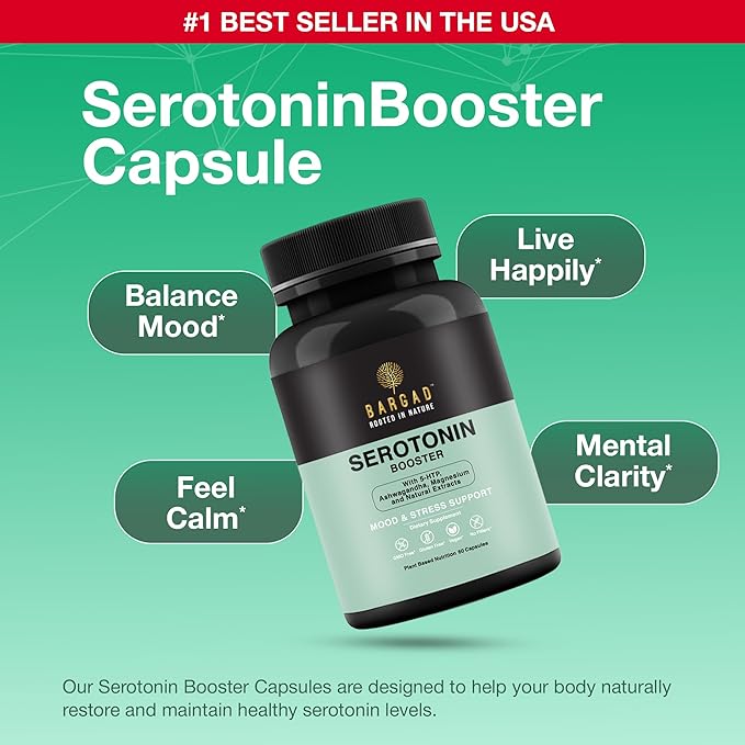 Serotonin Support Supplement – Helps Boosts 5HTP, Serotonin & Cortisol Levels, Herbal Blend – Promotes Positive Mood, Calmness, Stress Relief | Happy Mood & Brain Support | 60 Capsule