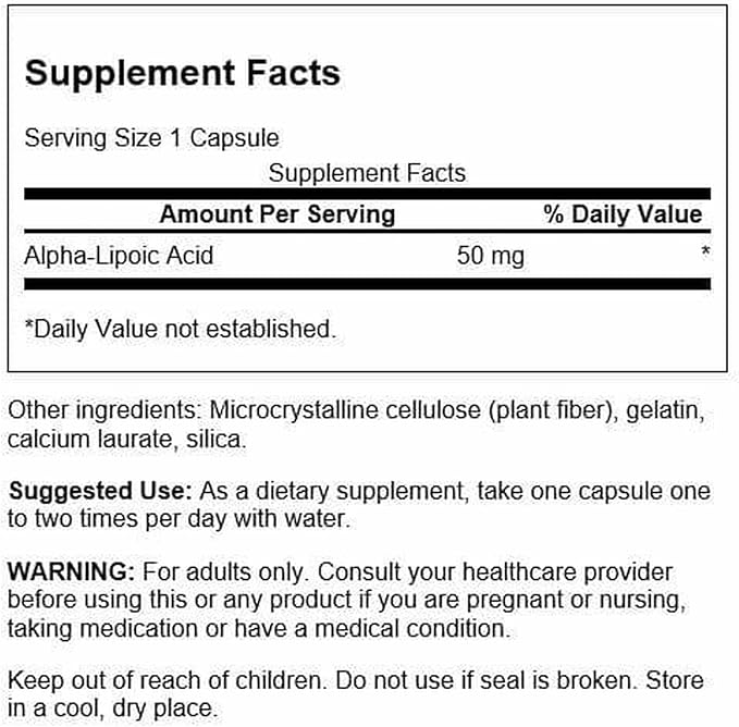 Swanson Alpha Lipoic Acid 50 Milligrams 120 Capsules