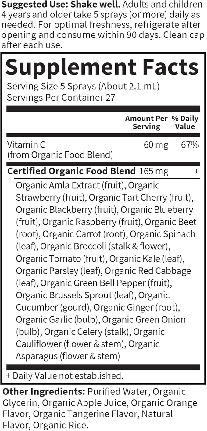 Garden of Life Organics Vitamin C Spray Featuring Amla Berry – Liquid Vitamin C Supplement for Immune & Skin Health Support, USDA Organic, Non-GMO, Vegan, Orange Tangerine Flavor, 2 Fl Oz Bottle